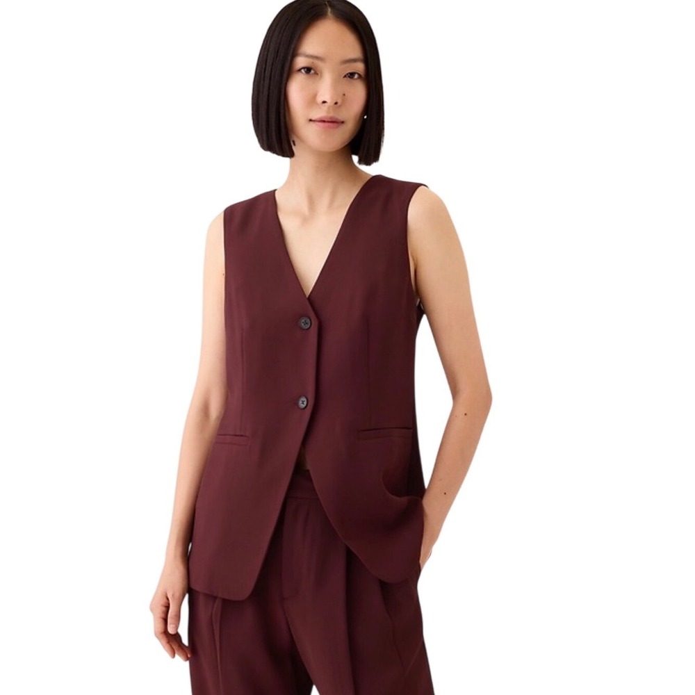 NWOT Gap Burgundy‎ Tailored Waistcoat Vest V-Neck Two-Button Lined Women's Small